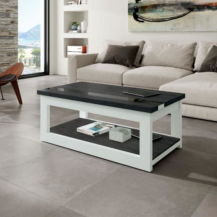 Table Basse Relevable Bois Blanc Bois Noir Upti L 110 X L 60 X