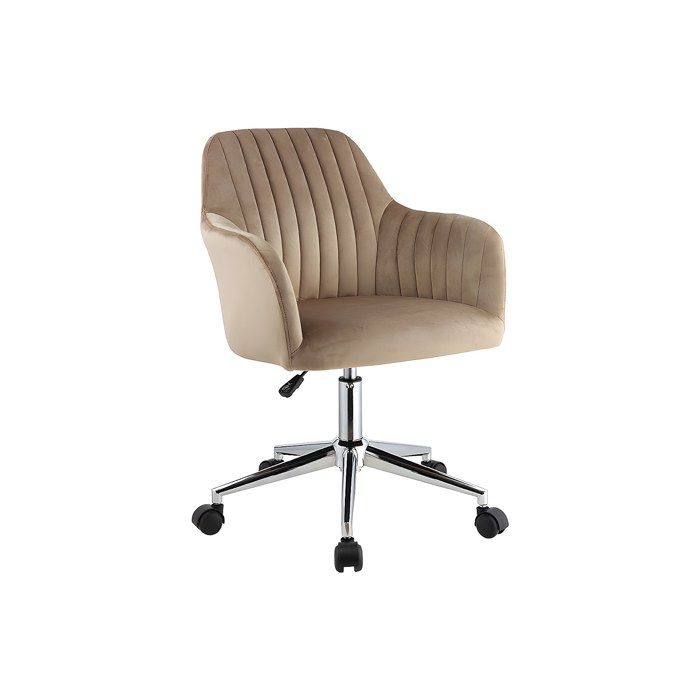 Chaise de bureau - Velours - Beige et argenté - Hauteur réglable - ELEANA