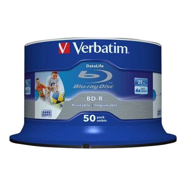 Lot de 50 Blu-ray Disc-R DataLife - VERBATIM - 25 Go 6x - Spindle