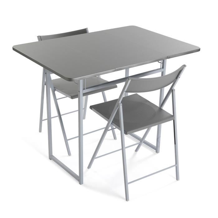 set de table et deux chaises pour cuisine andrea - 80 x 70 x 100 cm - ensemble 3 pièces en métal et pvc - gris - versa