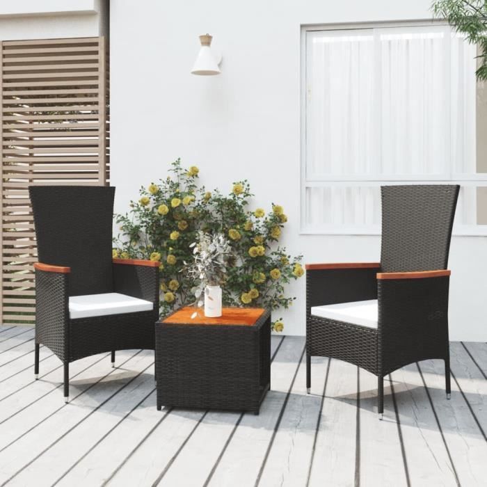 vidaXL Salon de jardin 3 pcs Poly rotin et acacia - vue 2