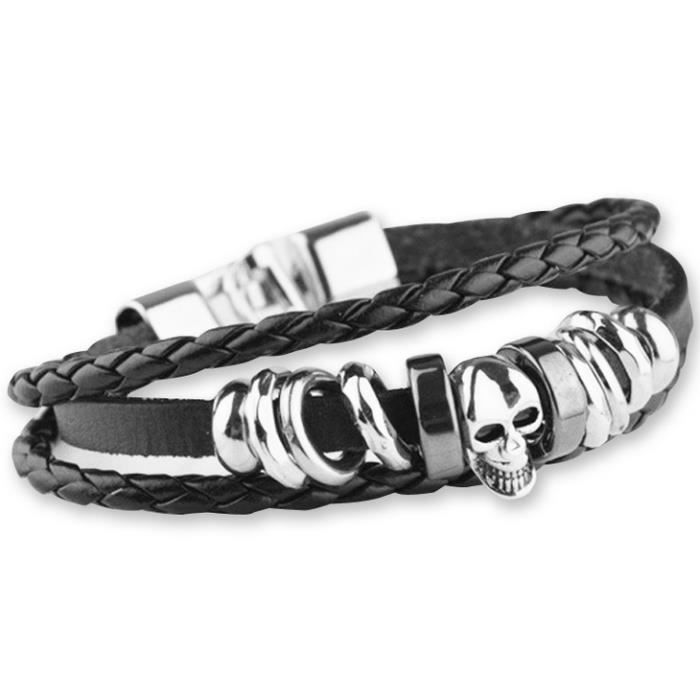 Bracelet cuir tete de mort homme Clearance