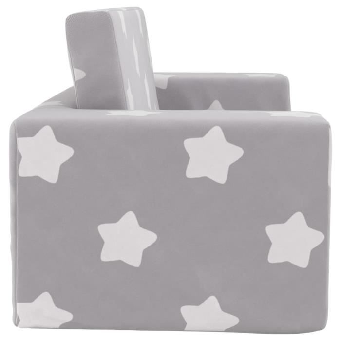 Canapé Enfant 2 Places Gris Clair Étoiles - Mini Fauteuil Peluche Douce Pour Salon Ou Chambre