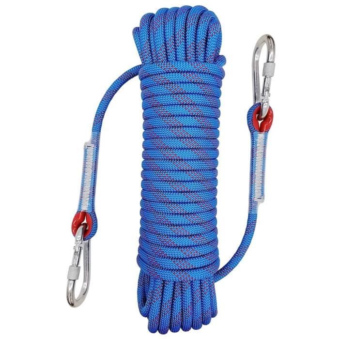 Corde D'évasion Escalade 30 M – 12 Mm, Anti-déchirure, 2 Mousquetons, Charge 1200 Kg, Polyester, Pour Randonnée, Alpinisme, Sauvetage