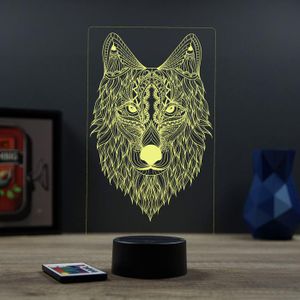 Lampe De Chevet Loup Blanc - Création Artisanale Serviettage, Céramique, Abat-jour Coton, 25 Cm