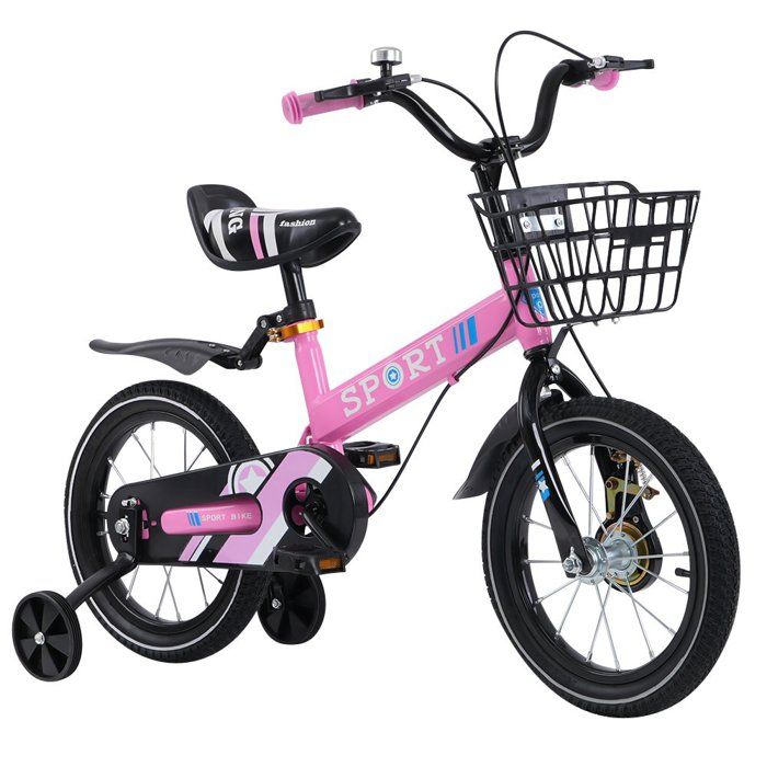 Vélo Enfant 16 Pouces Rose – Roues Auxiliaires, Frein à Main Et Rétropédalage – Pour 5-8 Ans