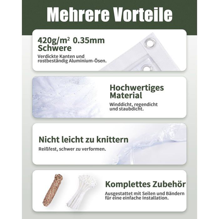 Protection Pergola Terrasse Bâche Transparente Ezcasch 2.5x2m - 0.45mm 450g/ M² - Imperméable Avec Œillets - Pergola Terrasse Bâche Avec œillets 2x2.5m