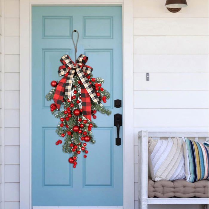 Couronne De Noël De 45 Cm Avec Baies Rouges, Décoration De Porte Realiste En Plastique Decoration De Porte D Entree Couronnes De Noel 6925740131c1a26b1eef477c