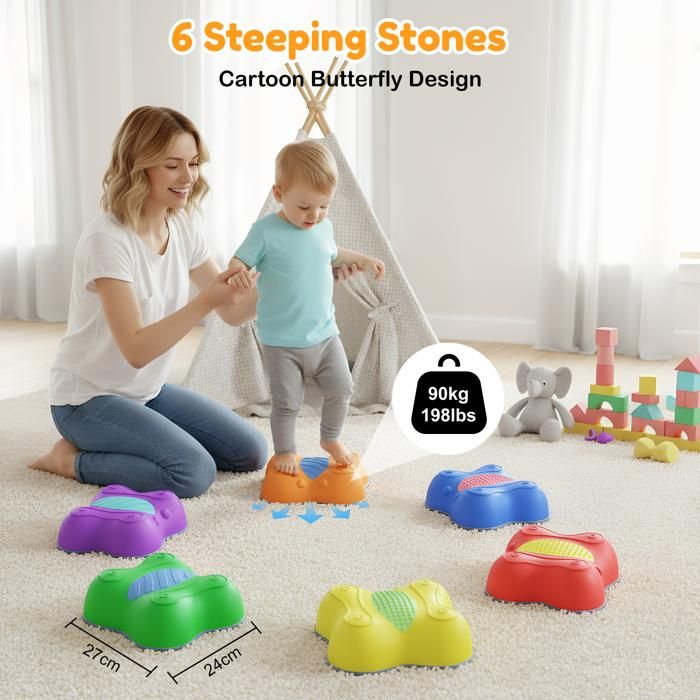 Lot De 5 Pierres D’Équilibre Antidérapantes Pour Enfants – Jeux De Motricité Et Coordination Intérieur/Extérieur – Empilables, Jusqu’à 100 Kg
