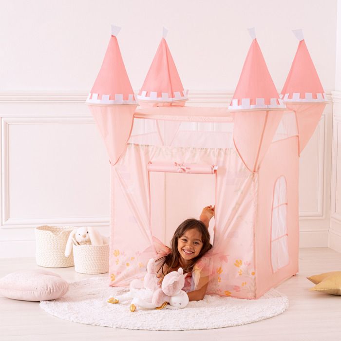 Tente de jeu pop-up pour enfant avec lumières étoilées, tipi princesse, château, certifiée EN71, pour l'intérieur et l'extérieur, portable, cadeau pour enfants (rose lune