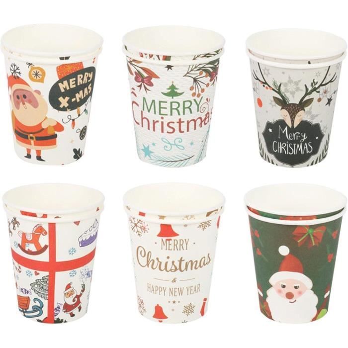 Lot de 50 gobelets de Noël jetables en papier avec poignées - 255 ml -  Motif visage de Père Noël - Pour adultes et enfants : : Cuisine et  Maison