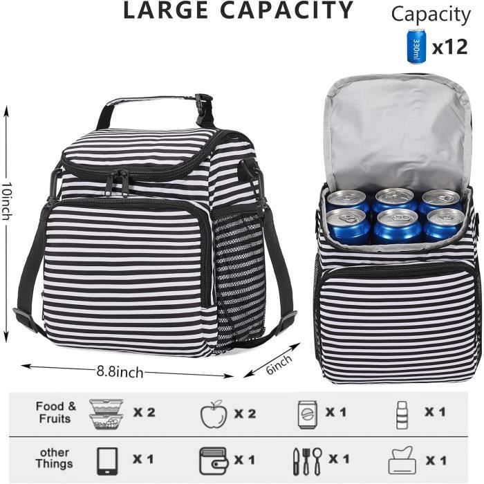 Sac Isotherme Repas 10L RAINSMORE - Pour Déjeuner, Pique-Nique, Travail - Contient 12 Canettes - Noir - 5