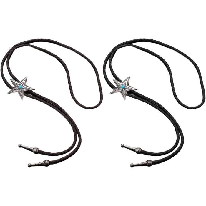 Cravate Bolo Western Cowboy Obsidienne Noire - Pierre Onyx Pour Rodéo Et Danse