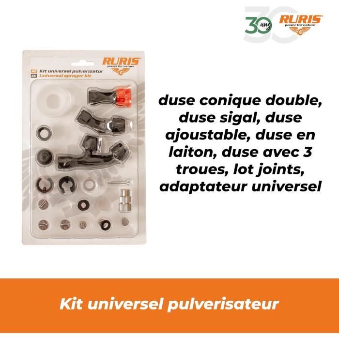 Kit Universel Complet Pulvérisateur RURIS – Poignée Manomètre + 7 Buses + Joints + Tuyau 1,2 M