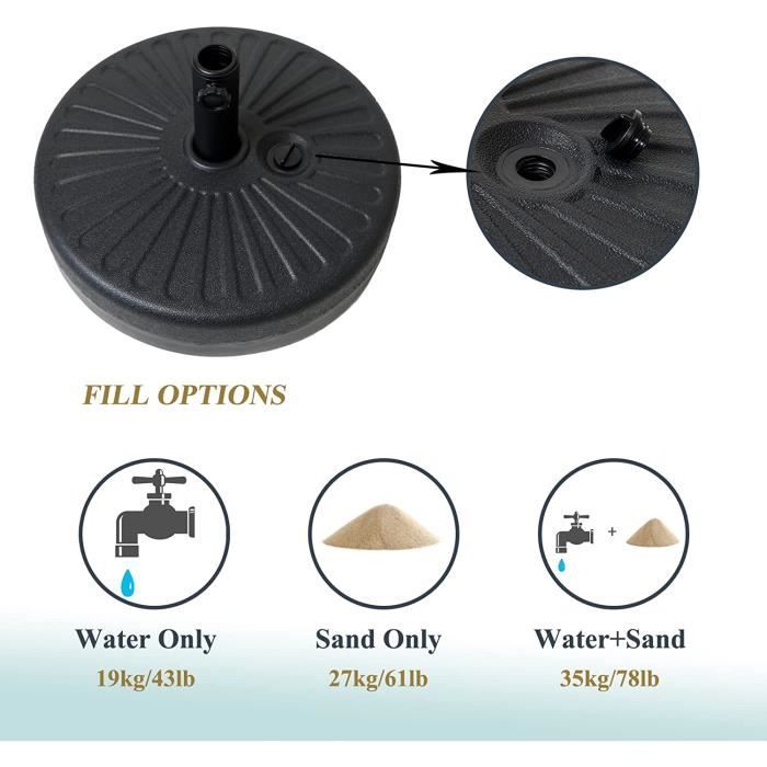 Pied de Parasol Lourd HDPE Remplissable d eau 19 Litre ou de Sable