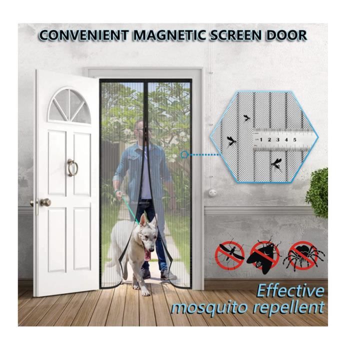 Moustiquaire Fenêtre Magnétique 215 X 220 Cm Rideau Anti Mouche Fermeture Automatique Moustiquaire Porte Fenetre Sans Percer Facile à Installer Pour Cuisine/Salon/Chambre - Noir A