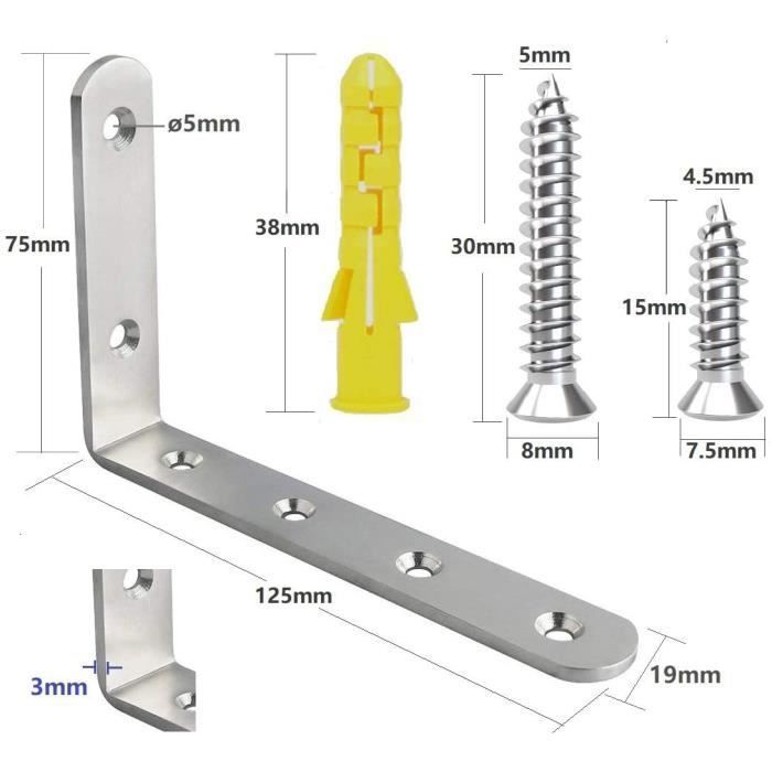 Lot De 4 équerres 125x75 Mm - Inox Lot De 4 équerres 125x75 Mm - In