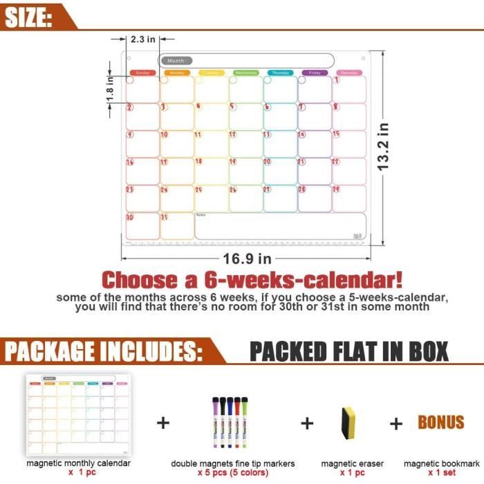 SmartPanda Calendrier Magnétique Pour Frigo - Pratique Pour Planifier Les Repas Familiaux, Listes De Courses Ou Une Aide A L'étude - Tableau Aimanté - Hebdomadaire - En Anglais
