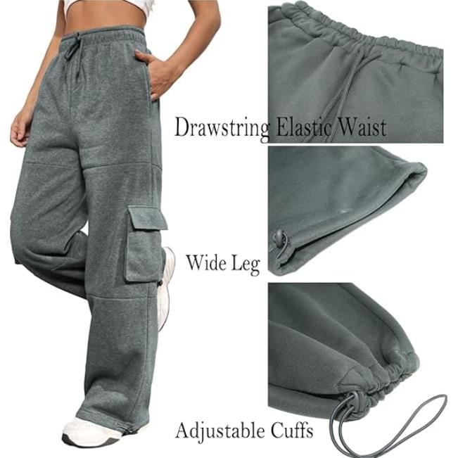 Chaud Fourre Pantalon Large Jogging Femme Cordon Taille Elastique Cargo Poches Hiver Ample Survetement Pantalons de Sport Gris Fonce Gris Fonce Cdiscount Pret a Porter