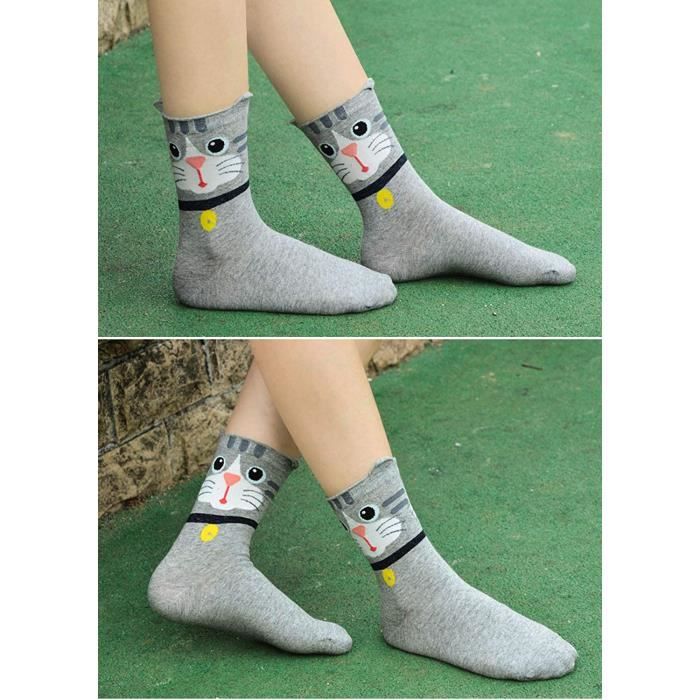 6 Paires Chaussettes Chat - Coton Doux, Motifs Mignons - Cadeau Noël Femme