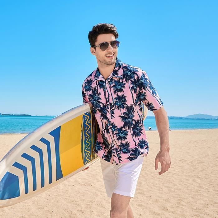 Chemise Homme Été Hawaïenne Pour Vacances Plage Regular Fit Lâche Col  Revers Imprime Cocotier Rose Rose - Cdiscount Prêt-à-Porter