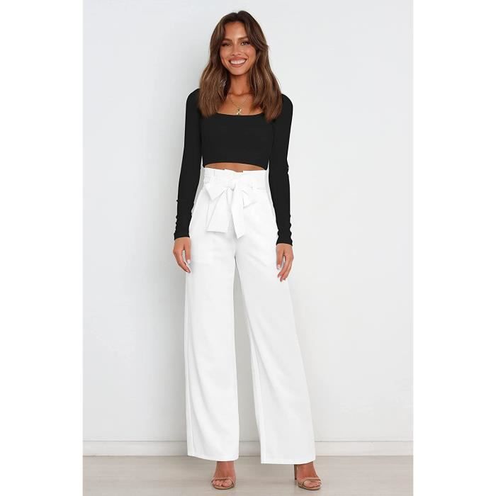 Pantalon femme blanc taille haute sales