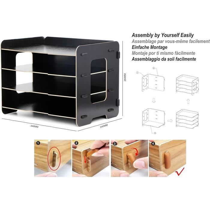 Organiseur Fichiers En Bois 4 Niveaux Exerz Rose – Rangement Bureau, Documents, Magazines Et Lettres, Assemblage Facile