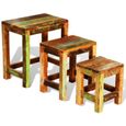 Table basse gigogne vintage en bois de récupération - Chic - Lot de 3 - Marron - Bois massif - Style Vintage-2
