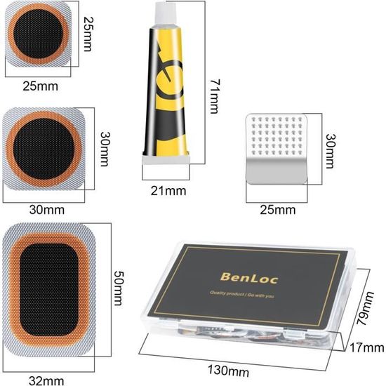 Kit De Réparation Pneu Vélo – 24 Rustines Vulcanisées (ronds 25/30 Mm + Rect.) – Râpe, Abrasif, Colle – Portable 90 G – Pour VTT, Route, Moto
