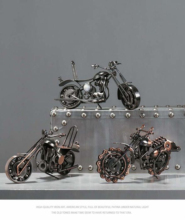 Figurine Moto Rétro En Fer - Sculpture Métal 15x6x9 Cm, Décoration Bureau, étagère, Collection - 6