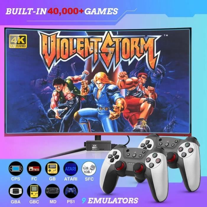 Console rétro Game Stick, 30000 jeux 64 Go, 2 manettes sans fil 2.4GHz