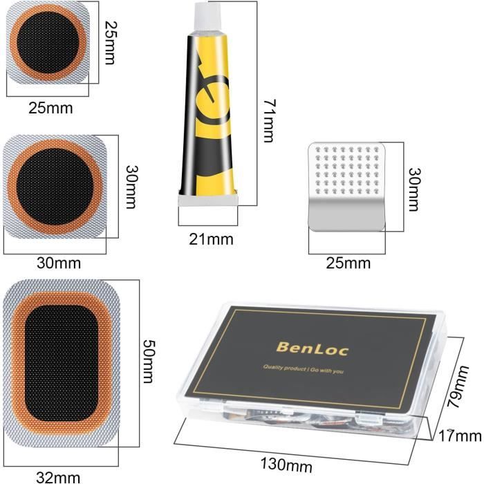 Kit Réparation Pneus Vélo - 24 Rustines + Vulcanisation - Pour VTT, Route, Moto, Chambres Air