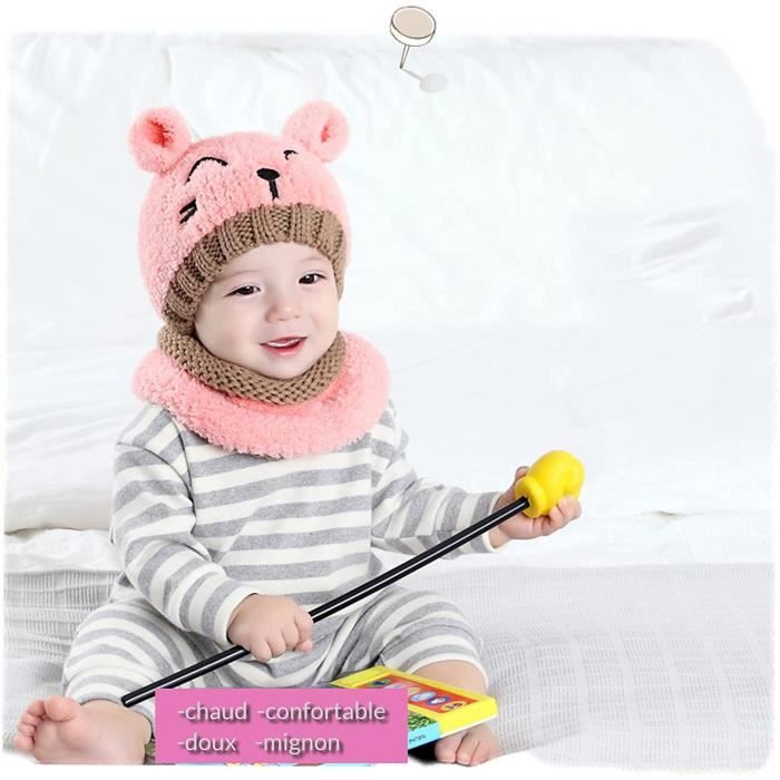 Bonnet Bébé Fille Hiver,Bonnet de bébé ours et son écharpe en laine tricoté  garçon ou fille,tout doux pour garder voter bébé bien. - Cdiscount  Prêt-à-Porter