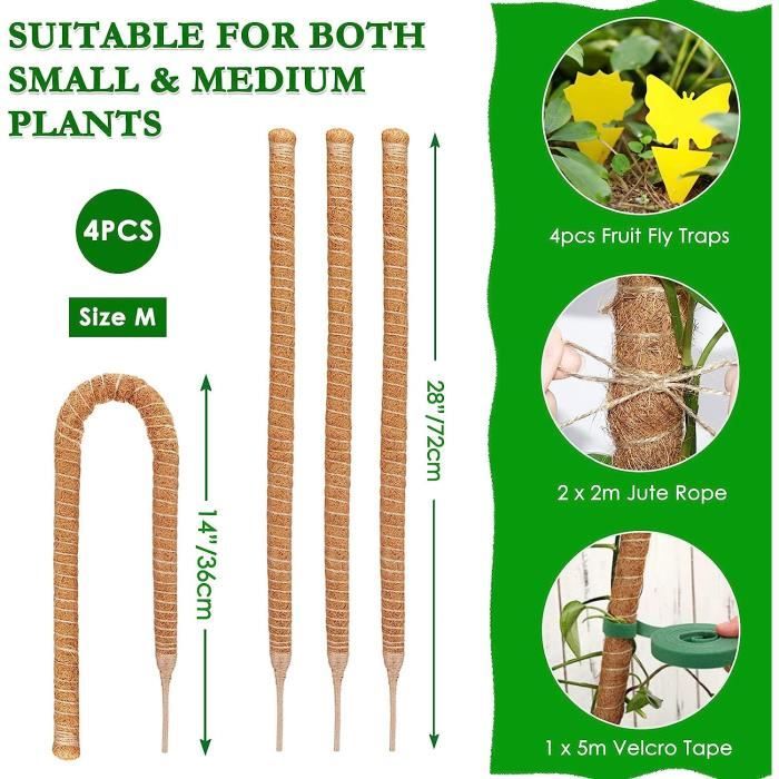 4 pcs 24 pouces Poteau de mousse en plastique pour les plantes Monstera,  support de plante empilable, bâtons de mousse auto-arrosants pour plantes  grimpantes d'intérieur travailler avec la sphaigne