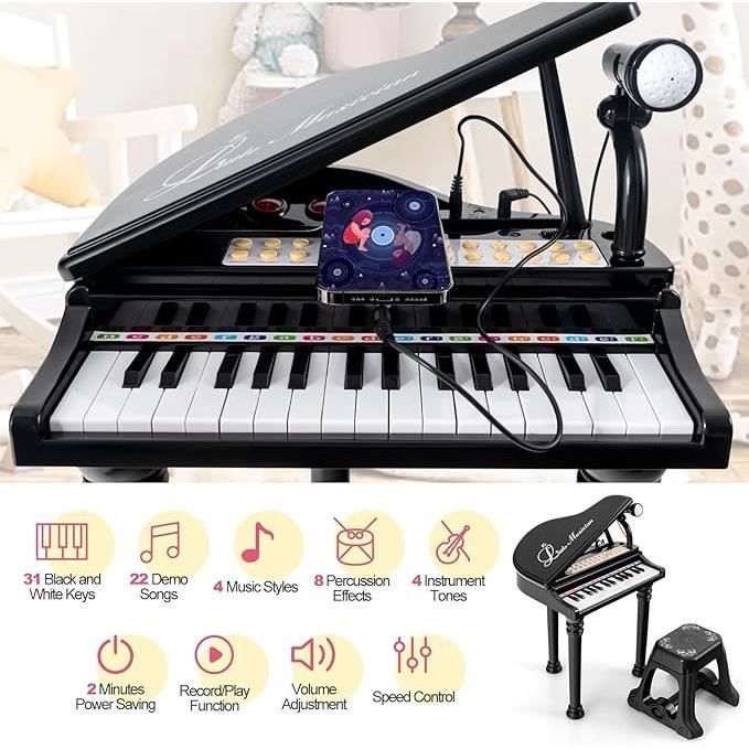 GOPLUS Piano électronique 31 Touches Avec Tabouret Et Micro – 22 Démos, 8 Tons, Enregistrement – Pour Enfants Dès 3 Ans – Bleu