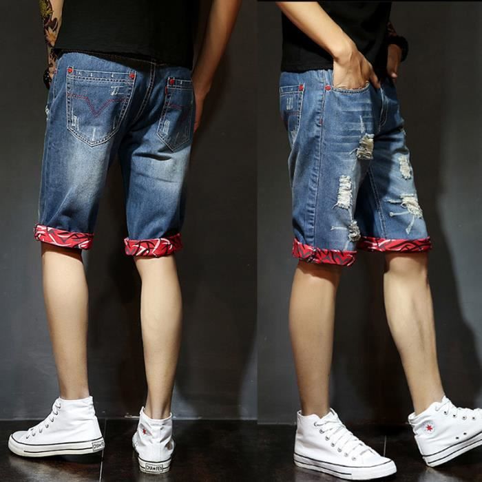 Short Homme slim Short en Jean trou baggy Short de mode de personnalite Bleu Cdiscount Pret a Porter