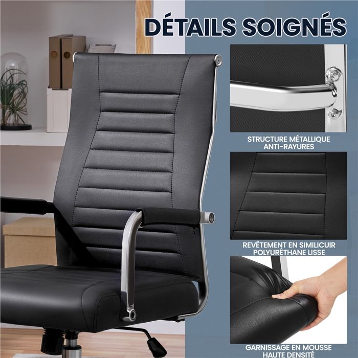 Fauteuil De Bureau Ergonomique En Similicuir Avec Roulettes Et Hauteur Assise Reglable Blanc Yaheetech 94051867