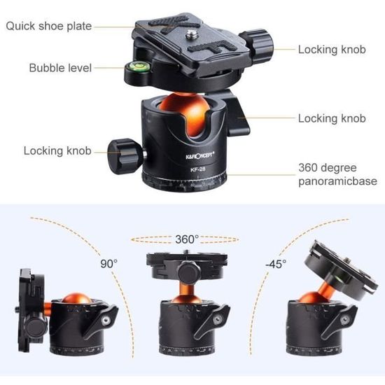 K&F Concept Geared Tripod Head GD-3W, Tête de Trépied pour Appareil