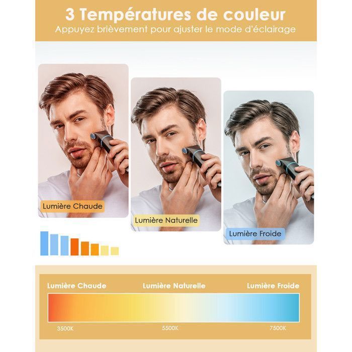 Miroir 3 Faces Coiffure Rasage - Avec Crochet Télescopique (0-52 Cm), Pliable, Sans LED - Pour Hommes Et Femmes