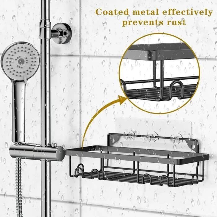 KINCMAX Étagère de douche sans perçage en acier inoxydable - Étagère de  douche autocollante pour la salle de bain avec crochets (noir) :  : Cuisine et maison