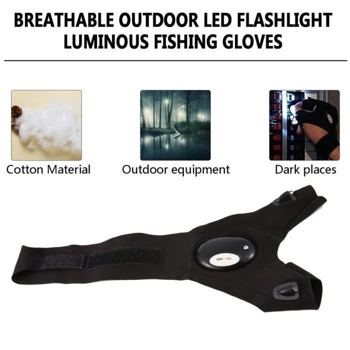 Dripex Lampe de poche LED éclairage gants de pêche respirant sports de  plein air éclairage USB