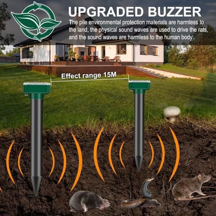 Anti Taupe Solaire Vibration Et Ultrasons 6 Répulsifs Solaires Anti-taupes - Ultrasons/vibrations - IP65 Ultrason Taupe