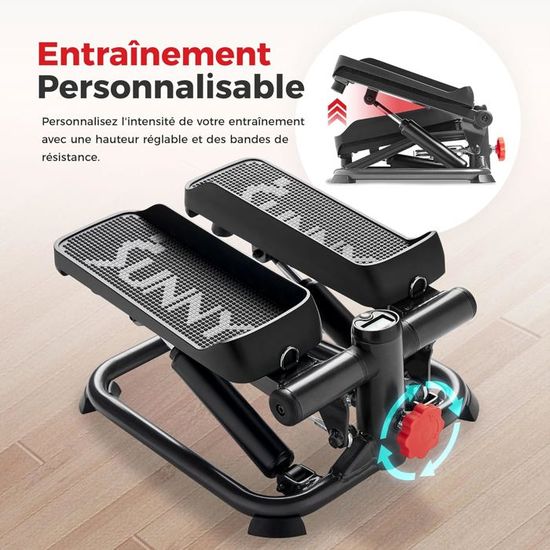 Mini Stepper Fitness 2-en-1 Avec Bandes Résistance – Silencieux, 150 Kg, écran LCD – Pour Jambes, Fessiers, Maison/bureau