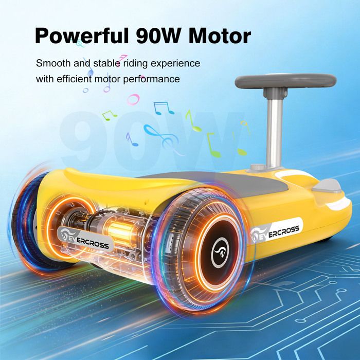 EVERCROSS EV6 Voiture électrique Enfant 4-en-1, Swing Car Rechargeable 90W, 3 Vitesses, LED, Bluetooth, Direction 360° Anti-bascule