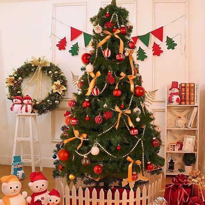 Sapin De Noel 42 Boules De Noël Rouge Et Blanc - Décoration Sapin