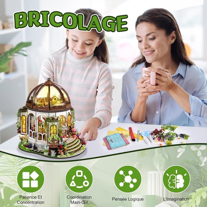 Kit Maison De Poupée Miniature à Construire – BuzzoXerex Avec Meubles & LED, Cadeau DIY Adulte Enfant