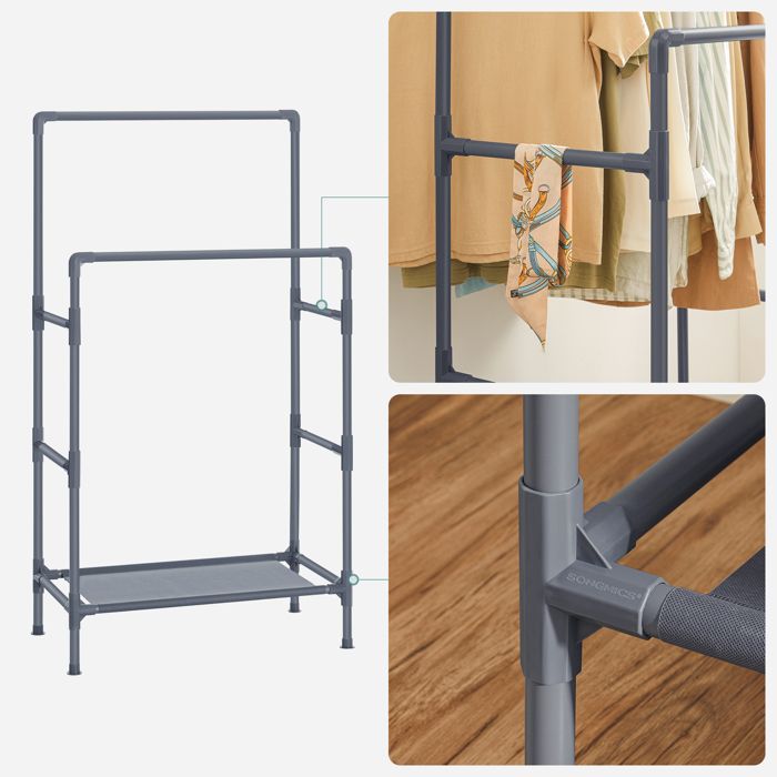 2 Portants à Vêtements Double Barre SONGMICS - Avec Étagères, Charge 70kg, Blanc - Montage Facile
