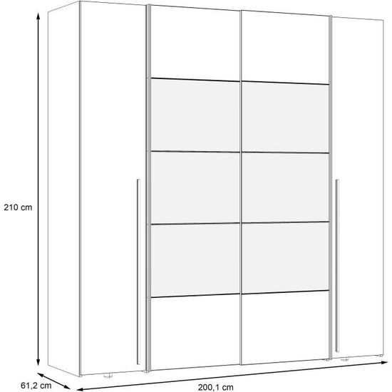 Grande Armoire Penderie 2 Portes Coulissantes Avec Miroir - 240x200x70 Cm - Idéale Dressing