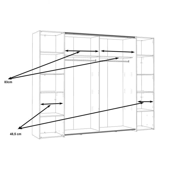 Armoire - Blanc mat -  2 portes battantes + 2 portes coulissantes - L 270,3 x P 61,2 x H 210 cm - NARAGO