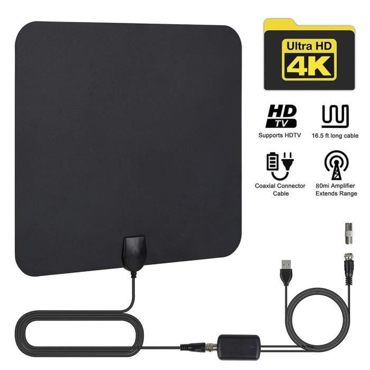 Antenne de télévision intérieur ATSC dvb-t2 HDTV 50M Amplificateur de  signal plat - antenne rateau, avis et prix pas cher - Cdiscount